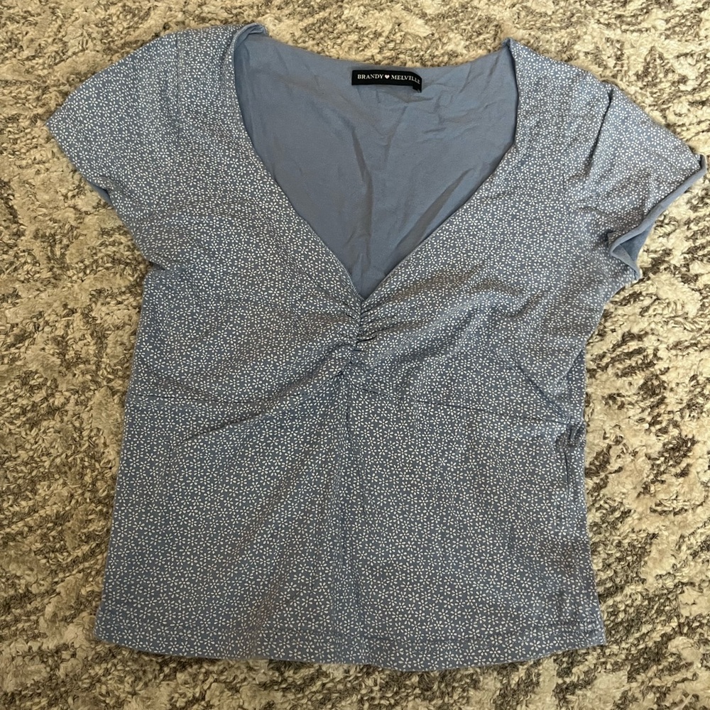 Brandy Melville Light Blue V-Neck Tee